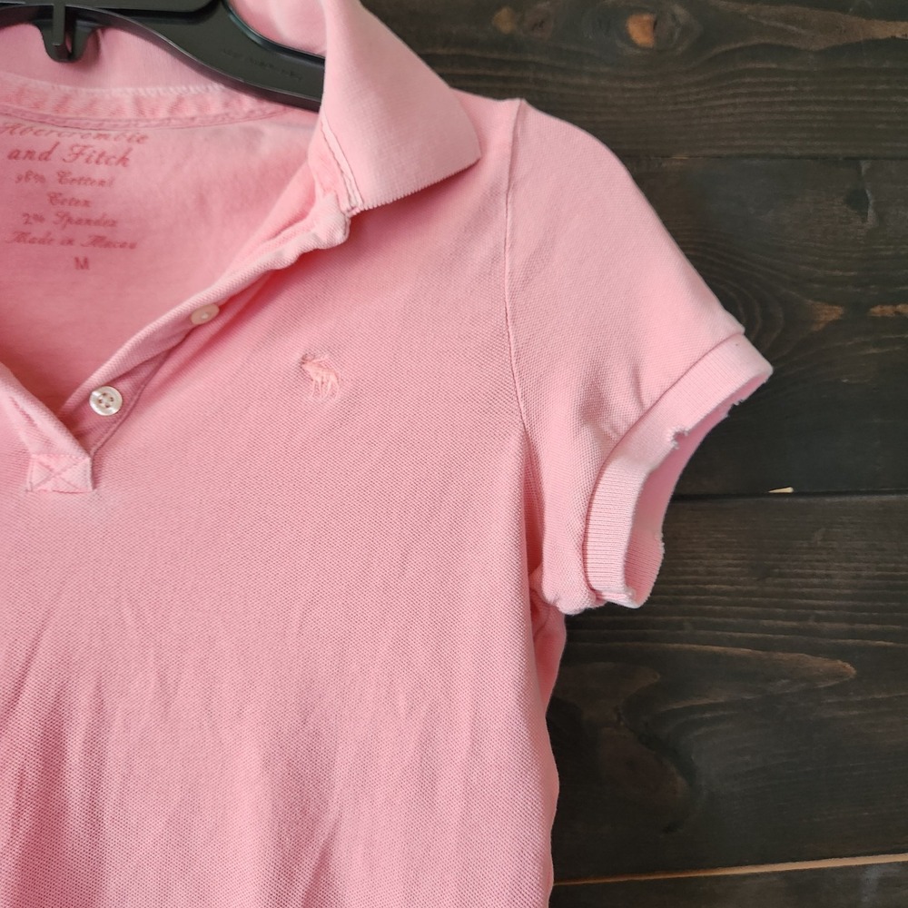Abercrombie & Fitch Women's M Polo Shirt Preppy Moose Y2K Pink Distressed - Picture 3 of 10